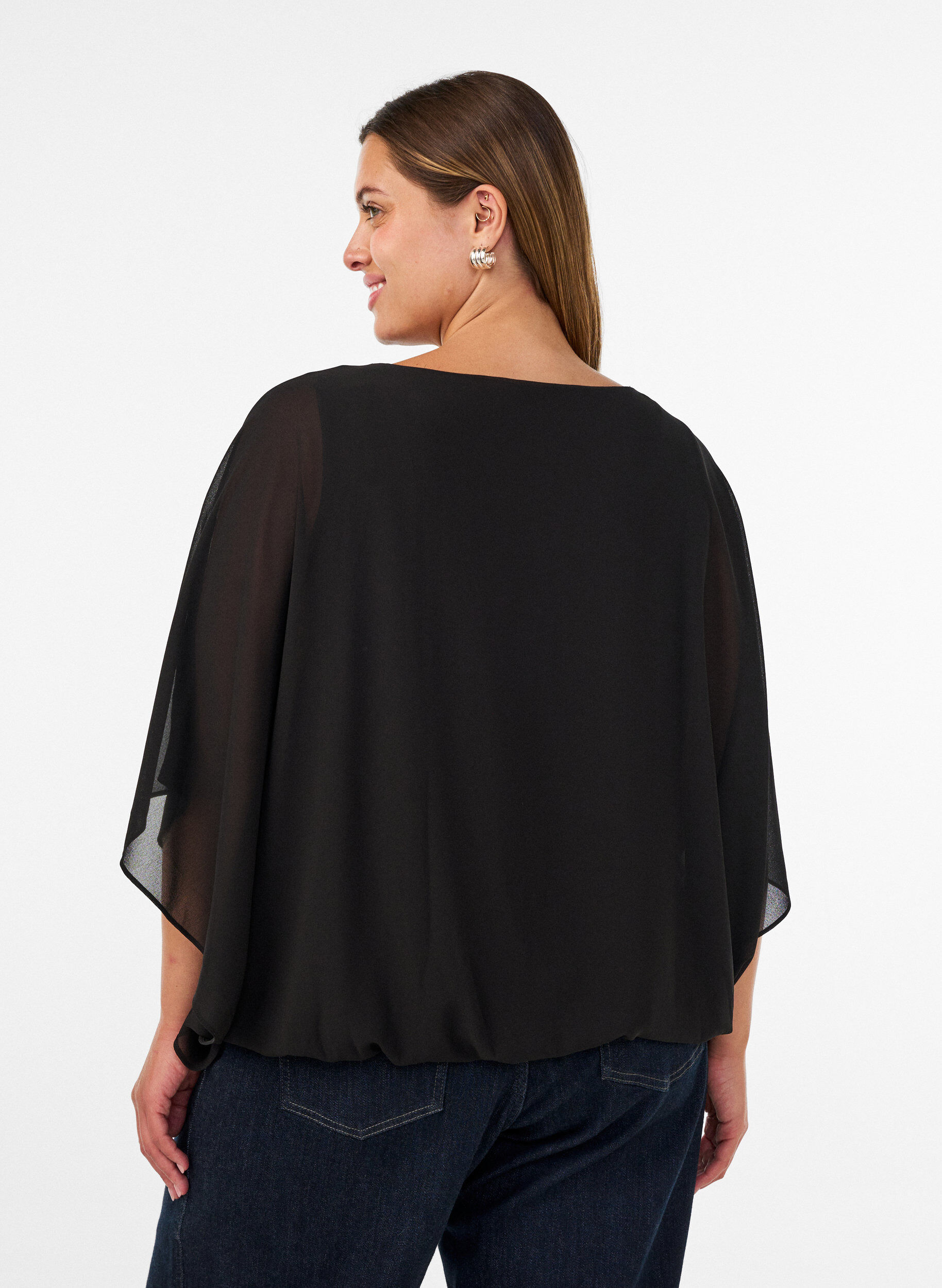 ZizziBlouse en mousseline avec effet ballon, Noir, Model image number 2