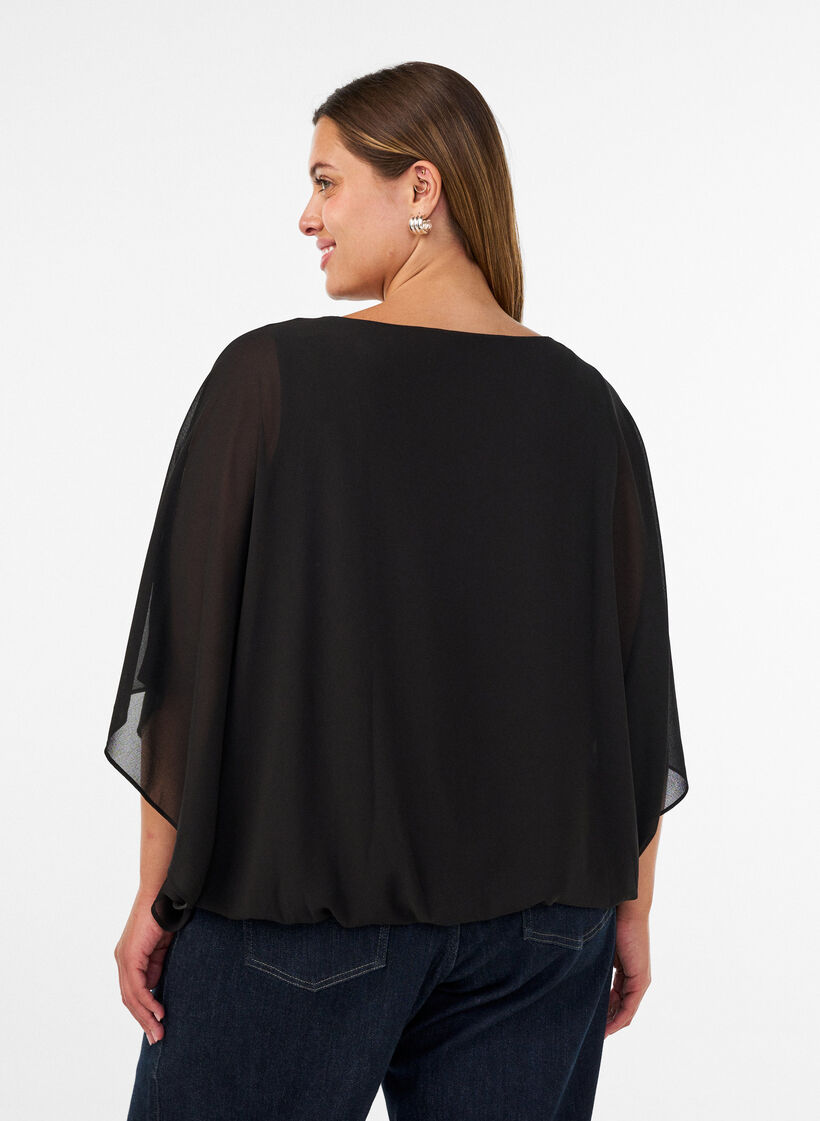 Blouse en mousseline avec effet ballon, Noir, Model image number 2