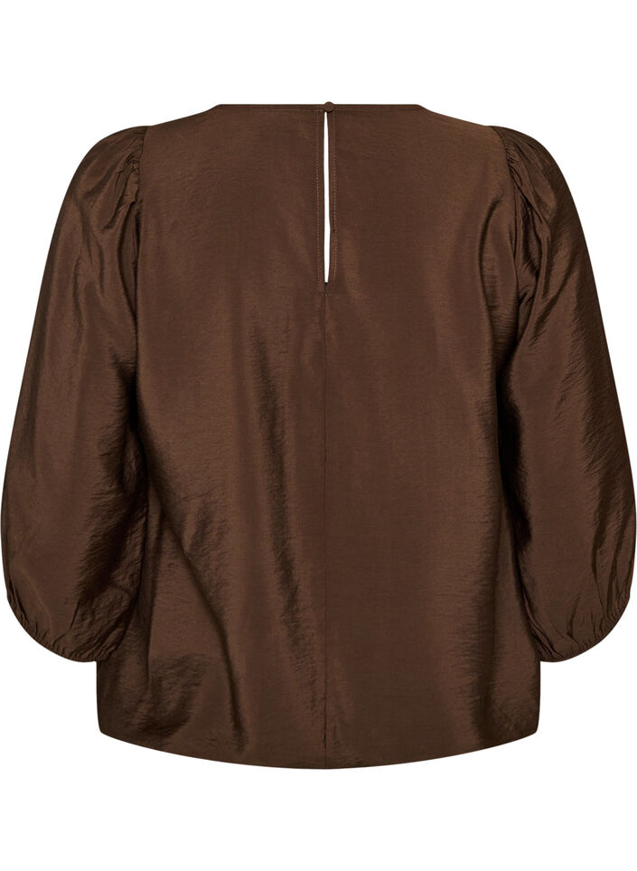Blouse avec manches 3/4 et d&eacute;tails en dentelle, Marron, Packshot image number 1