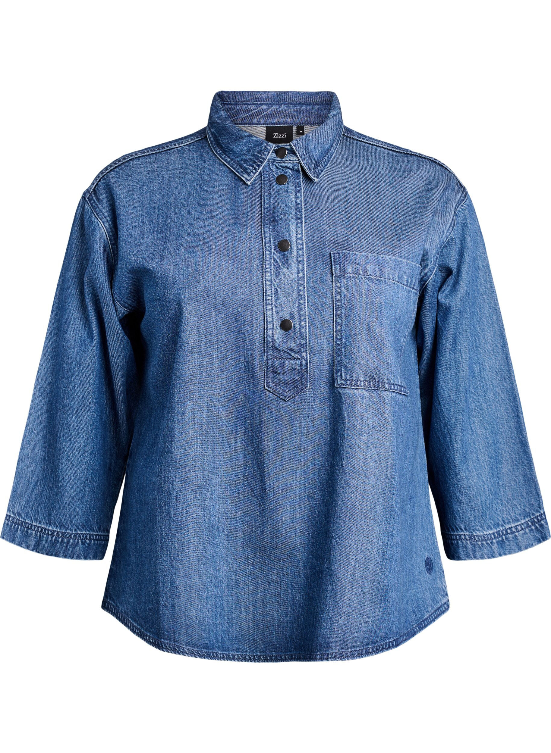 Chemise en denim ample avec manches 3/4