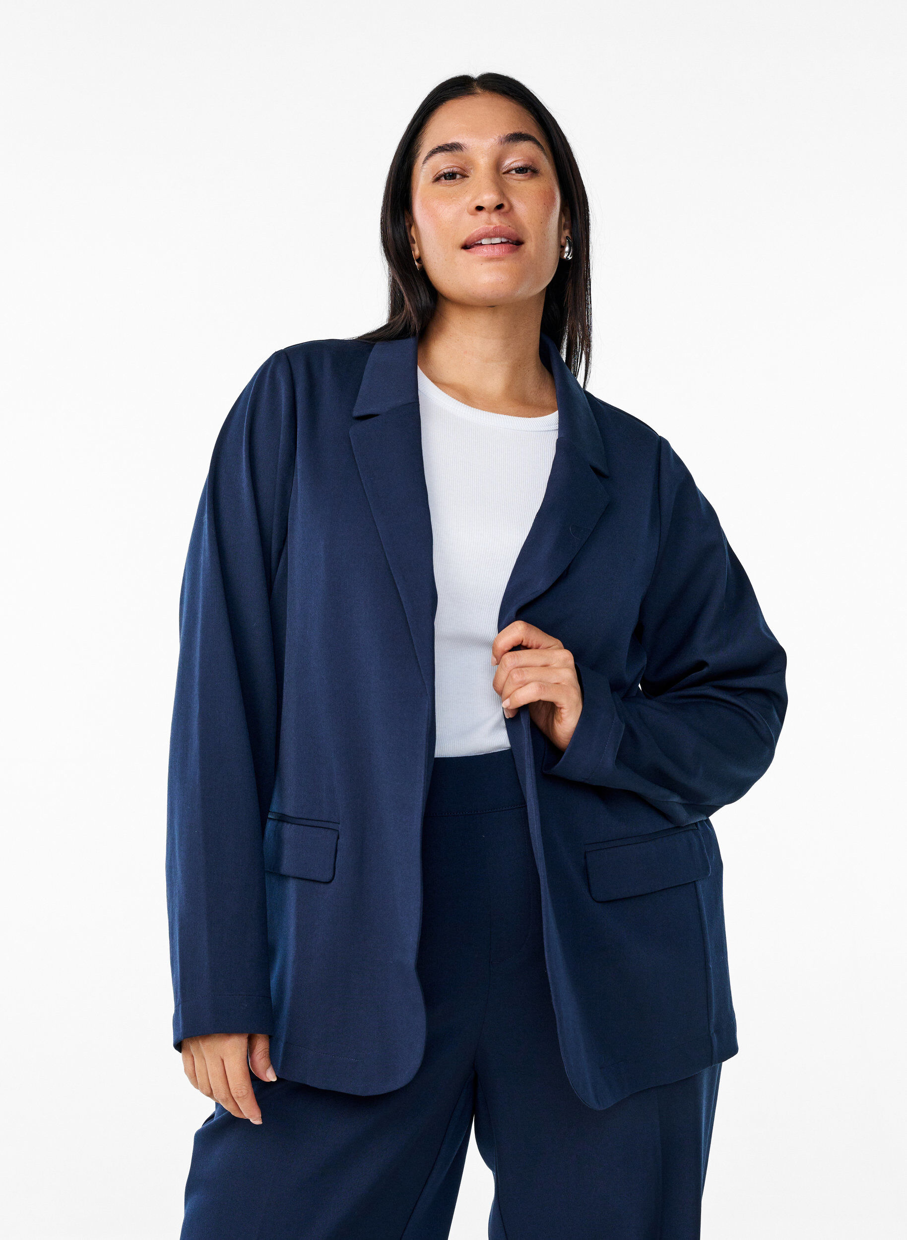 Zizzi Blazer ouvert avec poches, Bleu, Model image number 0