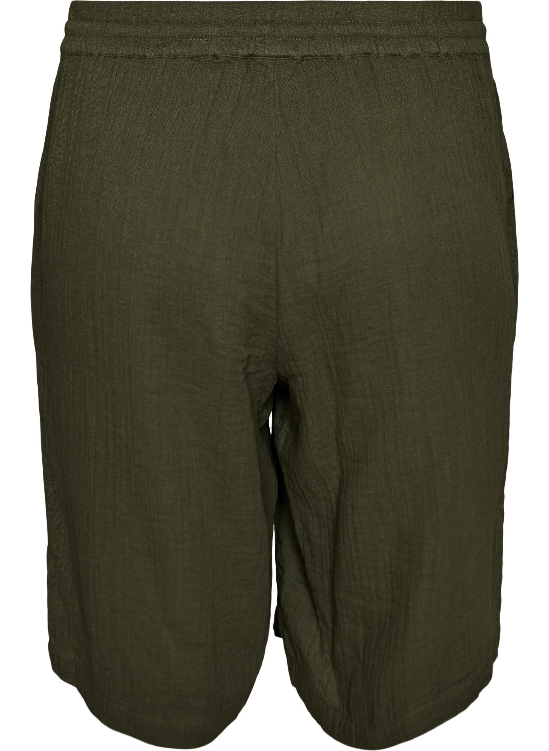 Zizzi Short ample en mousseline de coton taille haute, Vert, Packshot image number 1