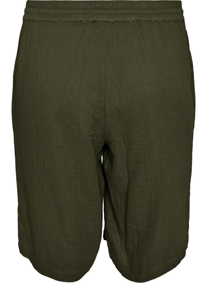 Short ample en mousseline de coton taille haute, Vert, Packshot image number 1
