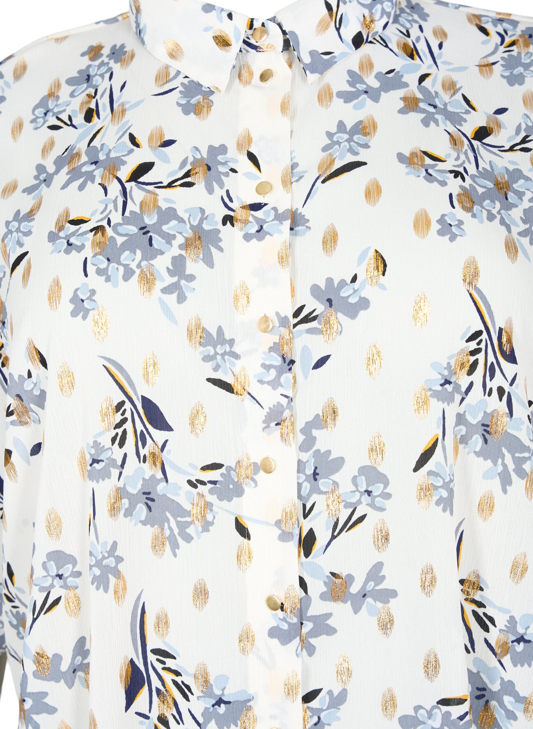Zizzi Chemise longue &agrave; imprim&eacute; floral, White Flower/Gold, Packshot image number 2