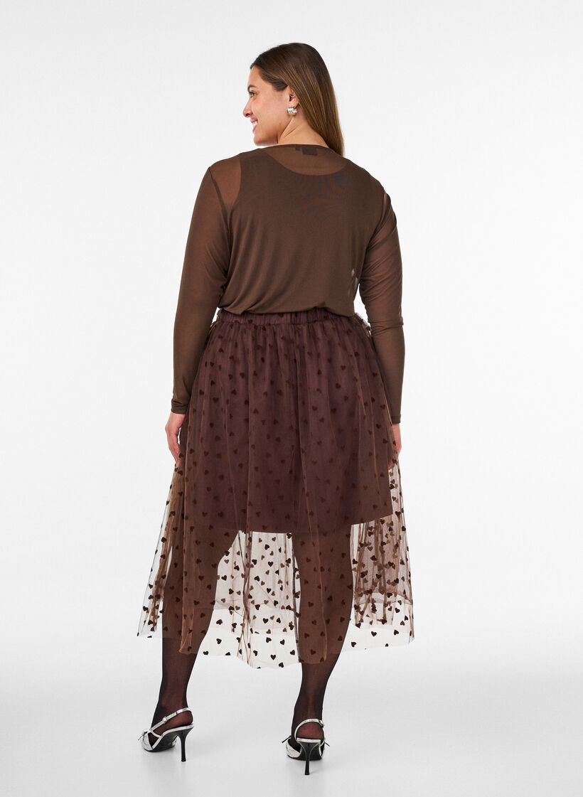 Jupe midi en tulle avec des c&oelig;urs, Marron, Model image number 2