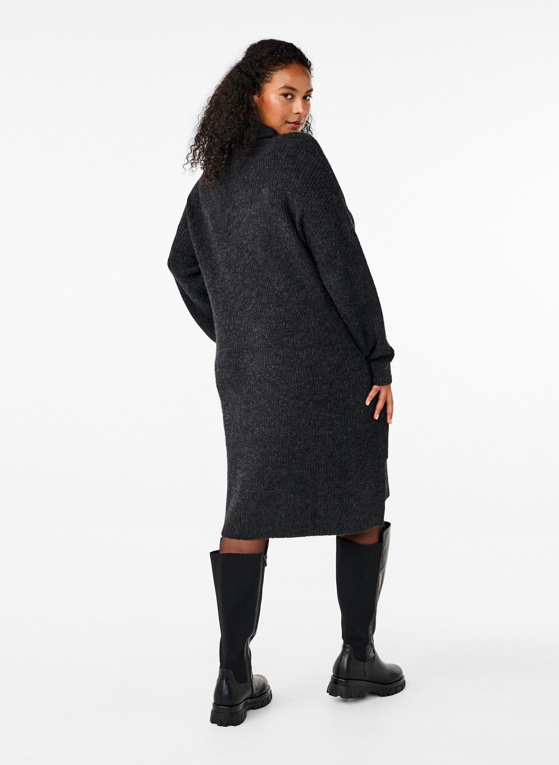 Zizzi FLASH - Robe en tricot et &agrave; col roul&eacute;, Gris anthracite, Model image number 2