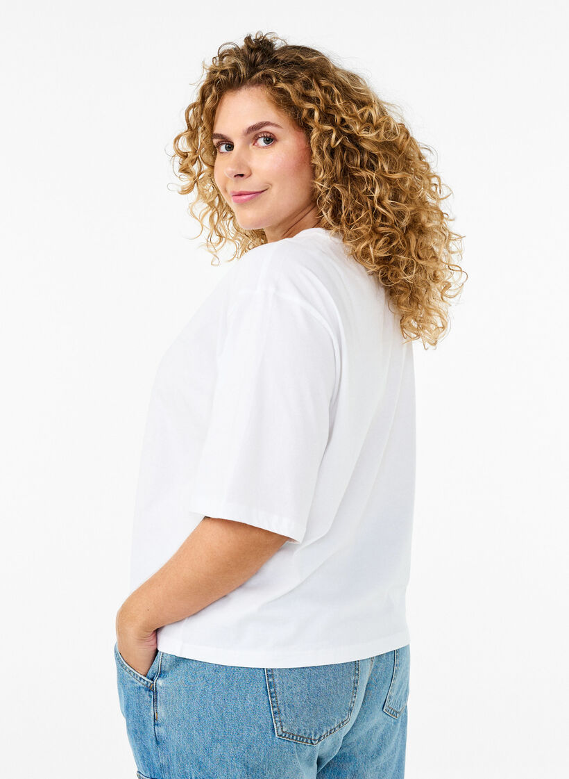 T-shirt Boxy en coton biologique, Blanc, Model image number 2