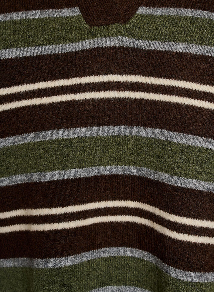 Blouse en maille &agrave; rayures et col polo, Marron, Packshot image number 2