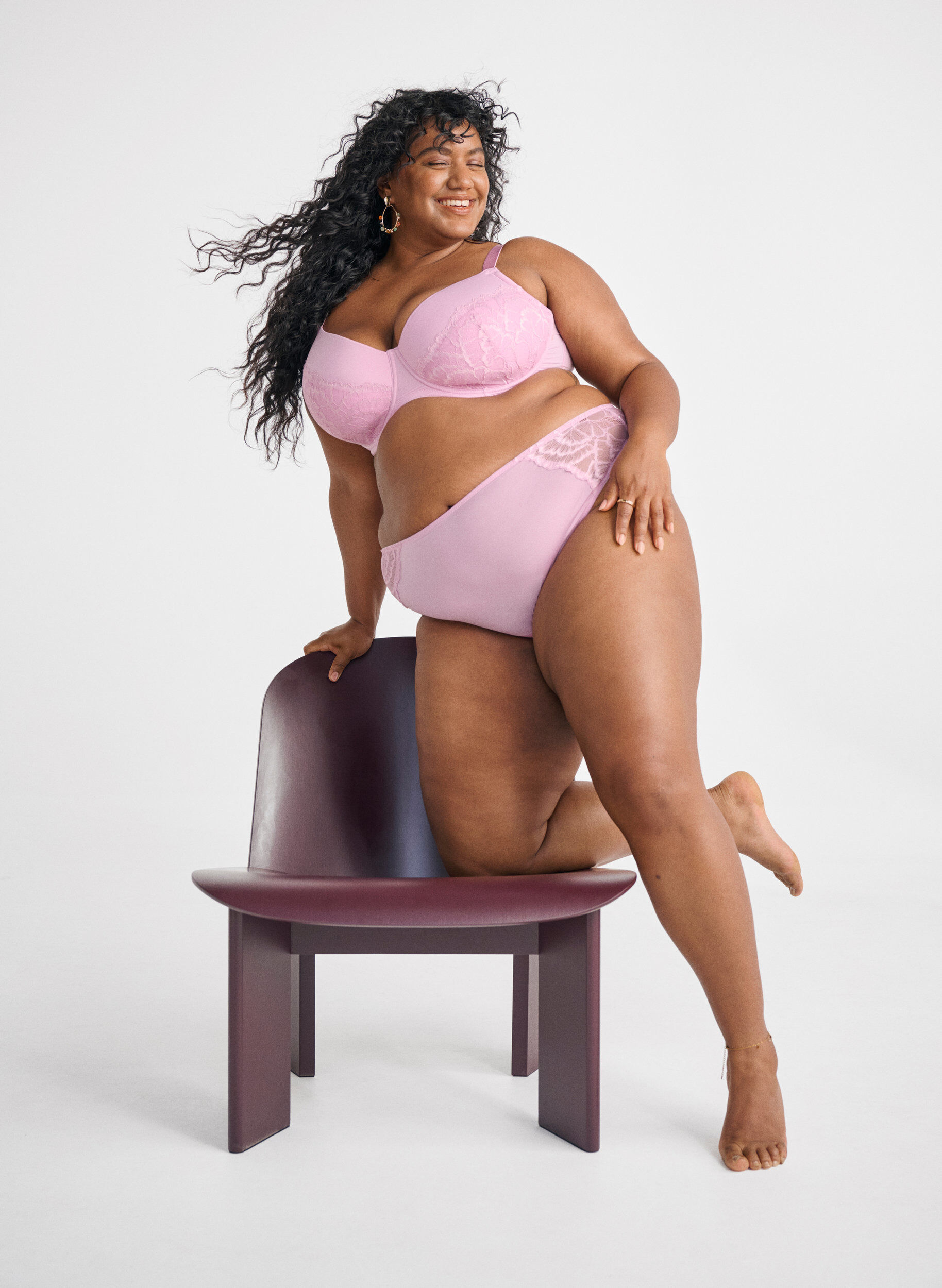 Zizzi String en dentelle et microfibre., Rose, Image image number 0