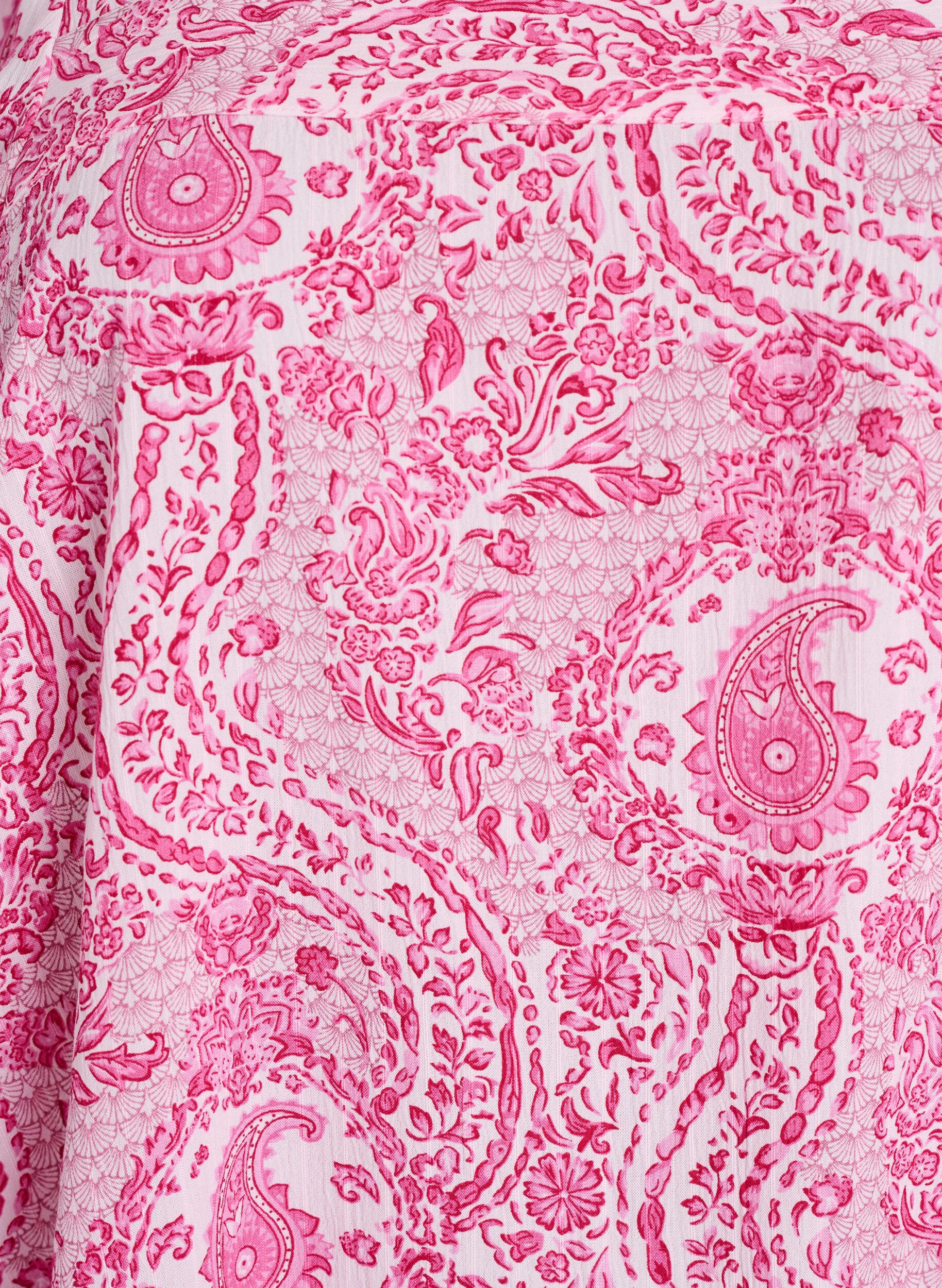 Zizzi Chemisier en viscose avec imprim&eacute; paisley et encolure carr&eacute;e, Rose, Packshot image number 2