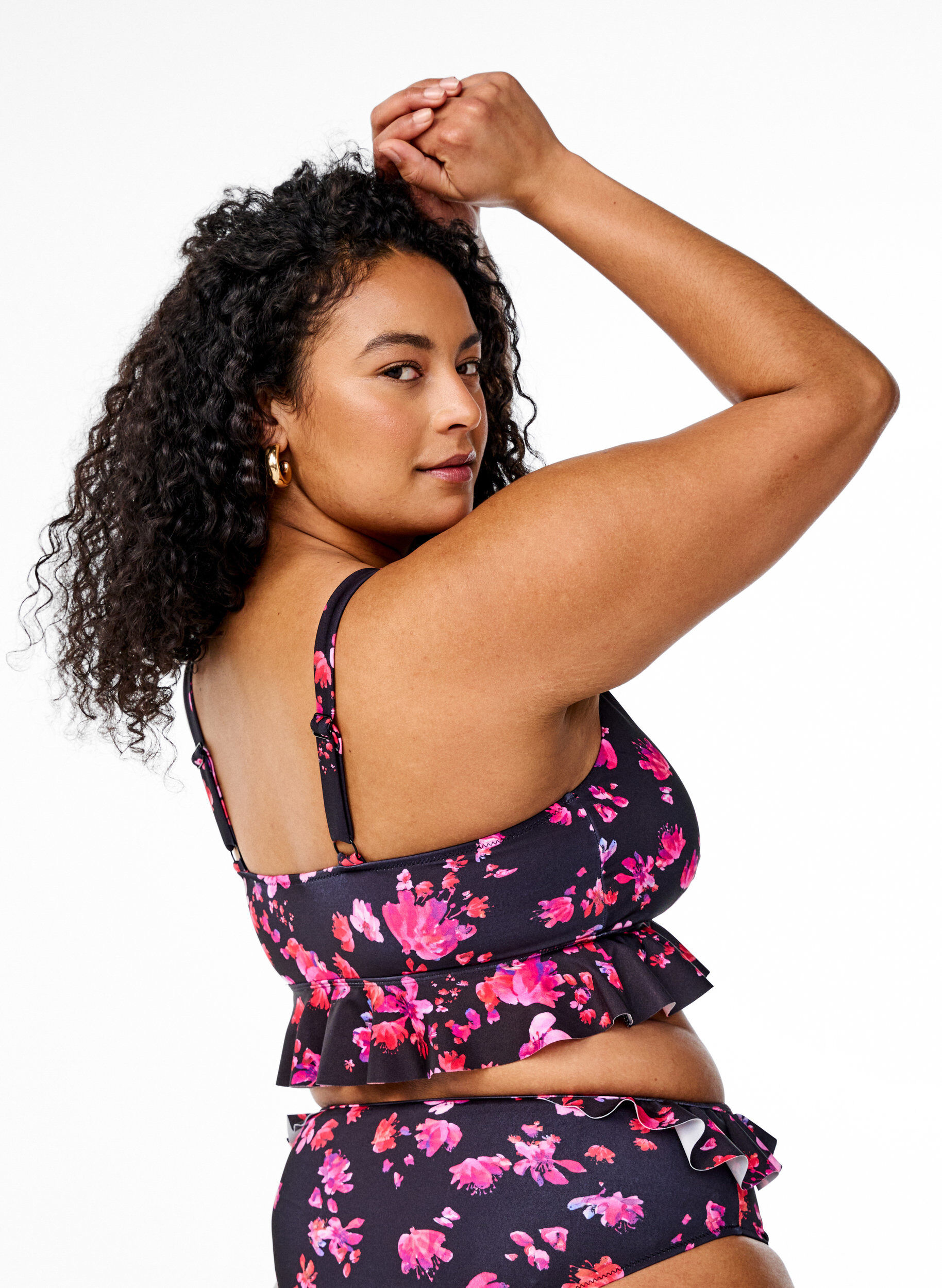 Zizzi Haut de bikini fleuri avec volants, Rose, Model image number 2