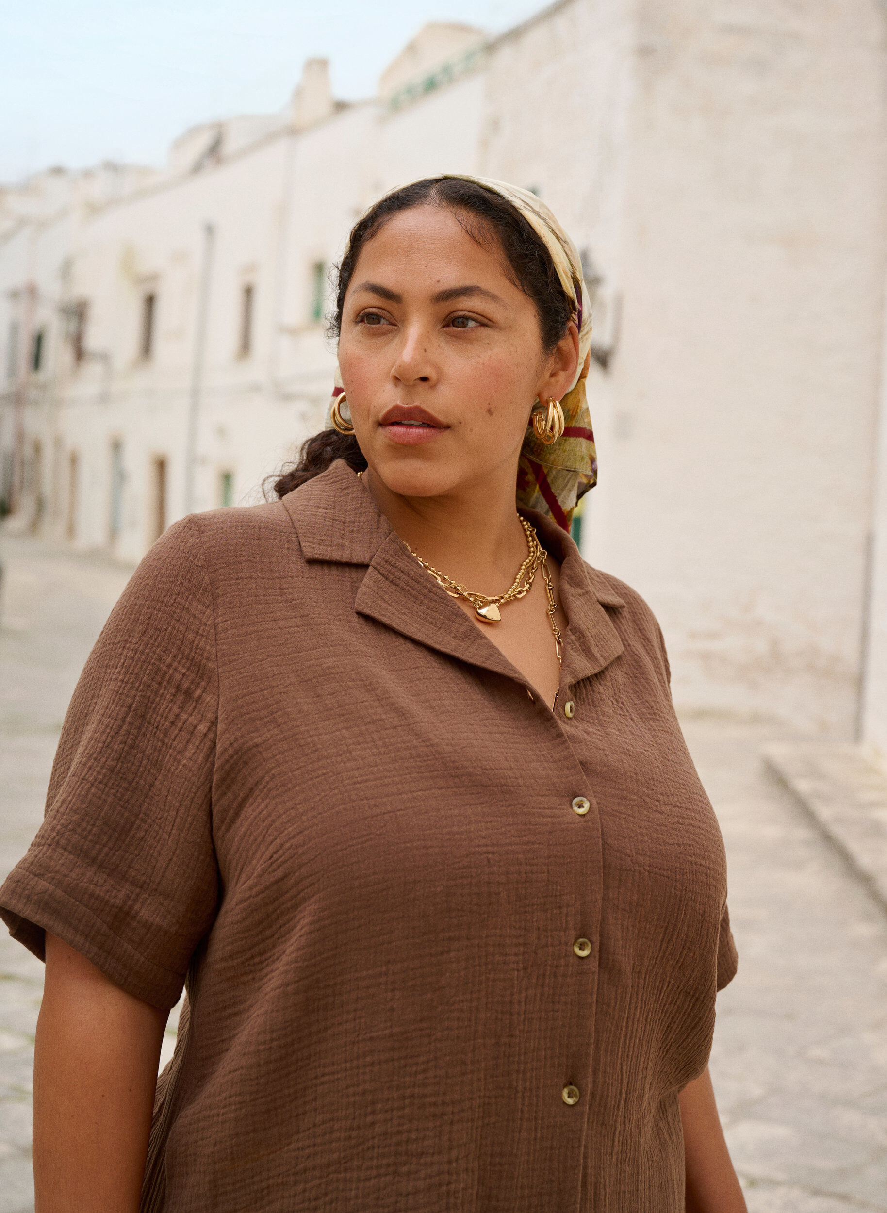 Zizzi Chemise &agrave; manches courtes en mousseline de coton, Marron, Image image number 0