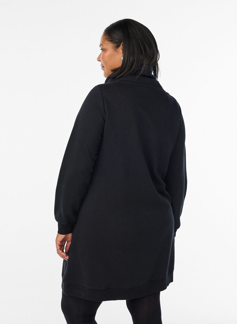 Robe sweat-shirt courte &agrave; col montant et poches, Noir, Model image number 2