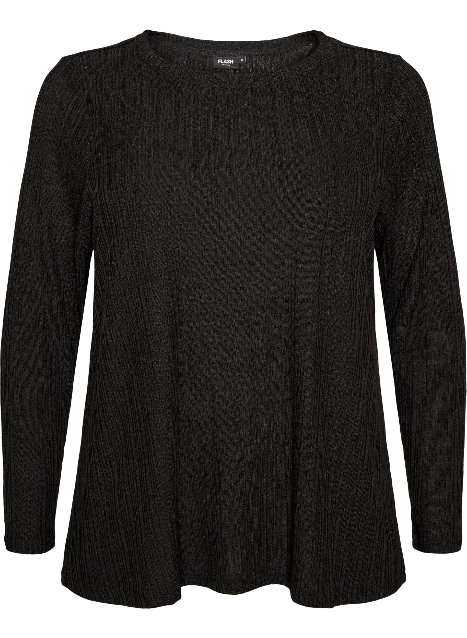 ZizziBlouse en jersey avec structure c&ocirc;tel&eacute;e et manches longues, Noir, Packshot image number 0