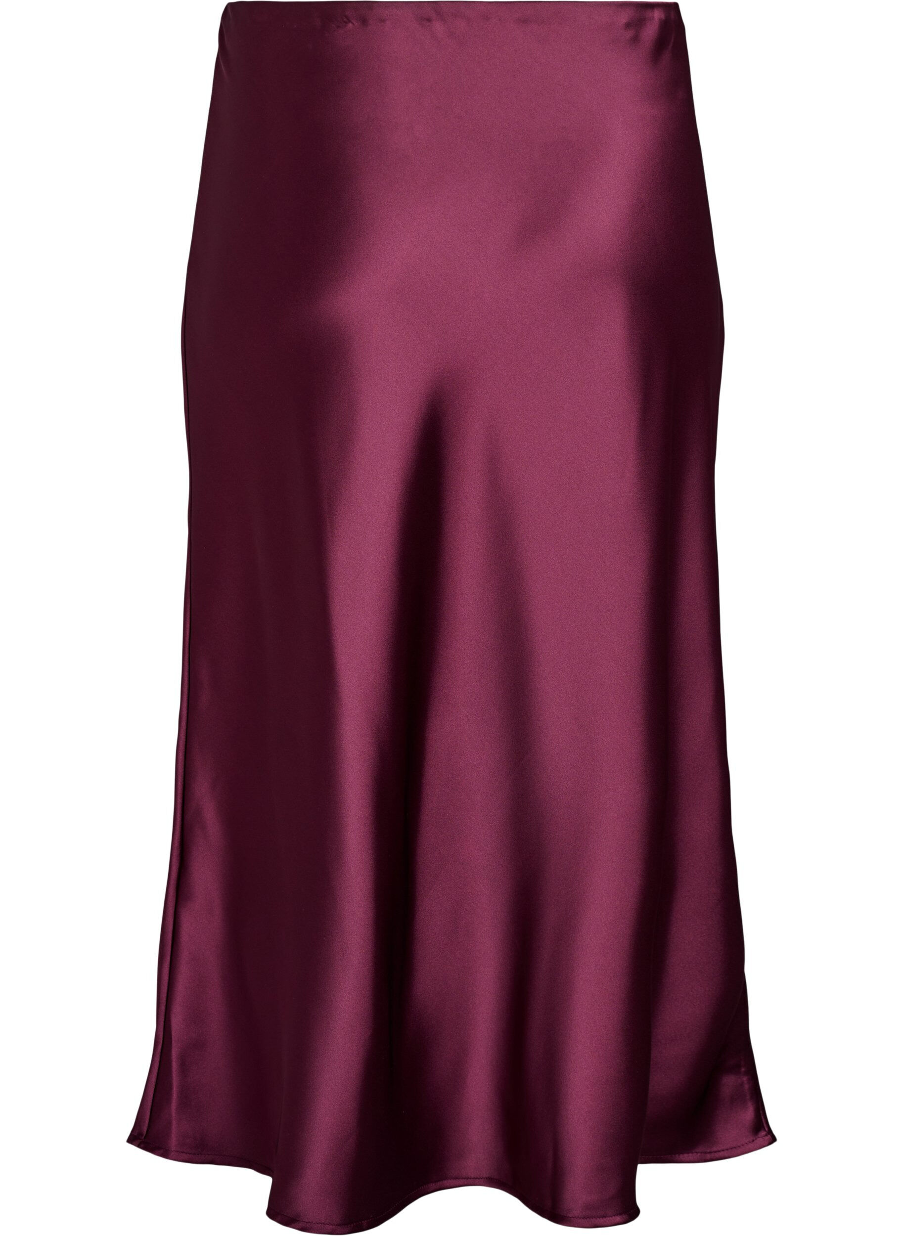 Zizzi Jupe midi en satin, Bordeaux fonc&eacute;, Packshot image number 1