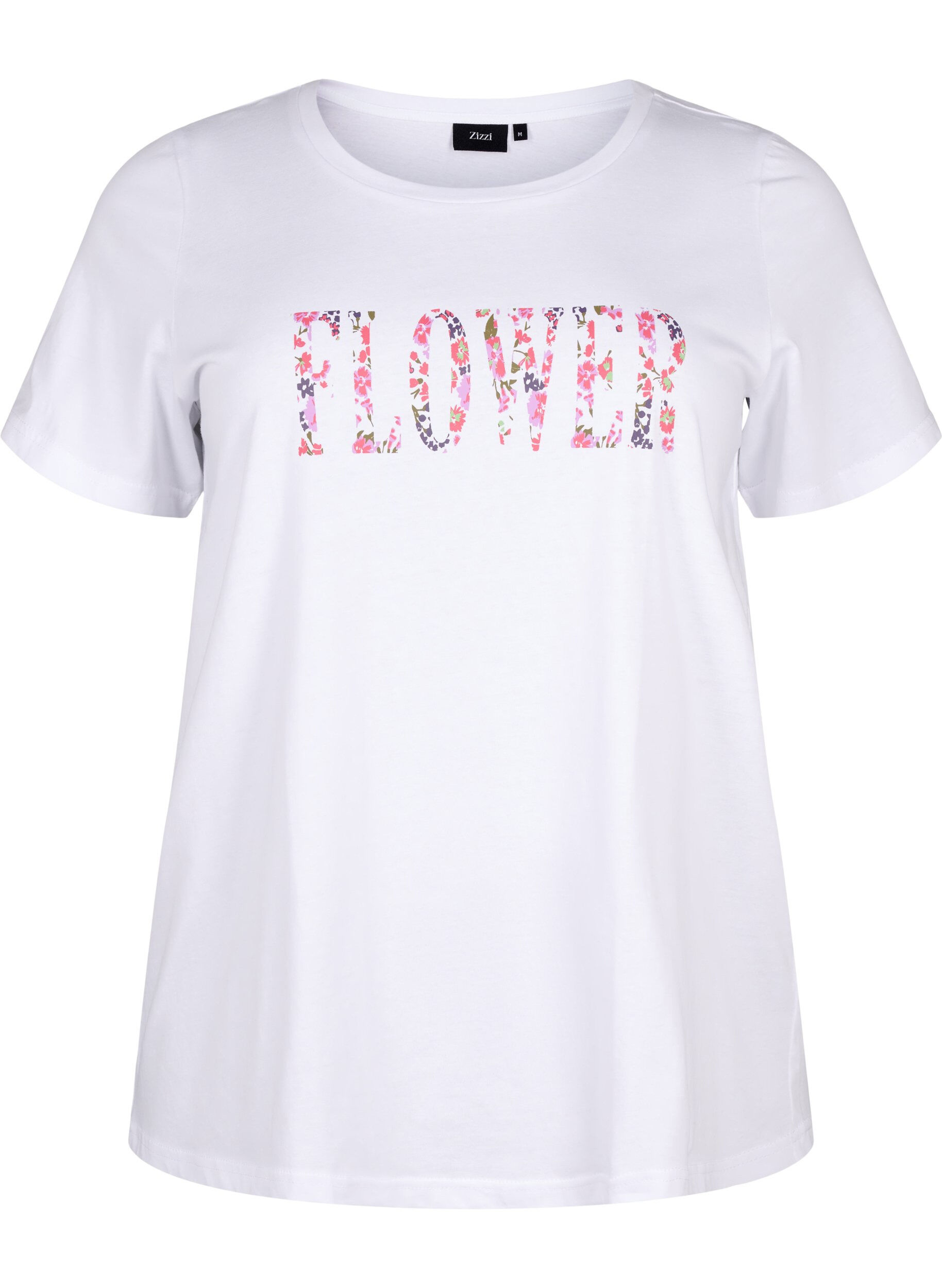 Zizzi T-shirt en coton avec imprim&eacute; texte, B. White w. Flower, Packshot image number 0