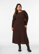 Robe midi avec une texture ondul&eacute;e et des manches longues, Marron, Model image number 1