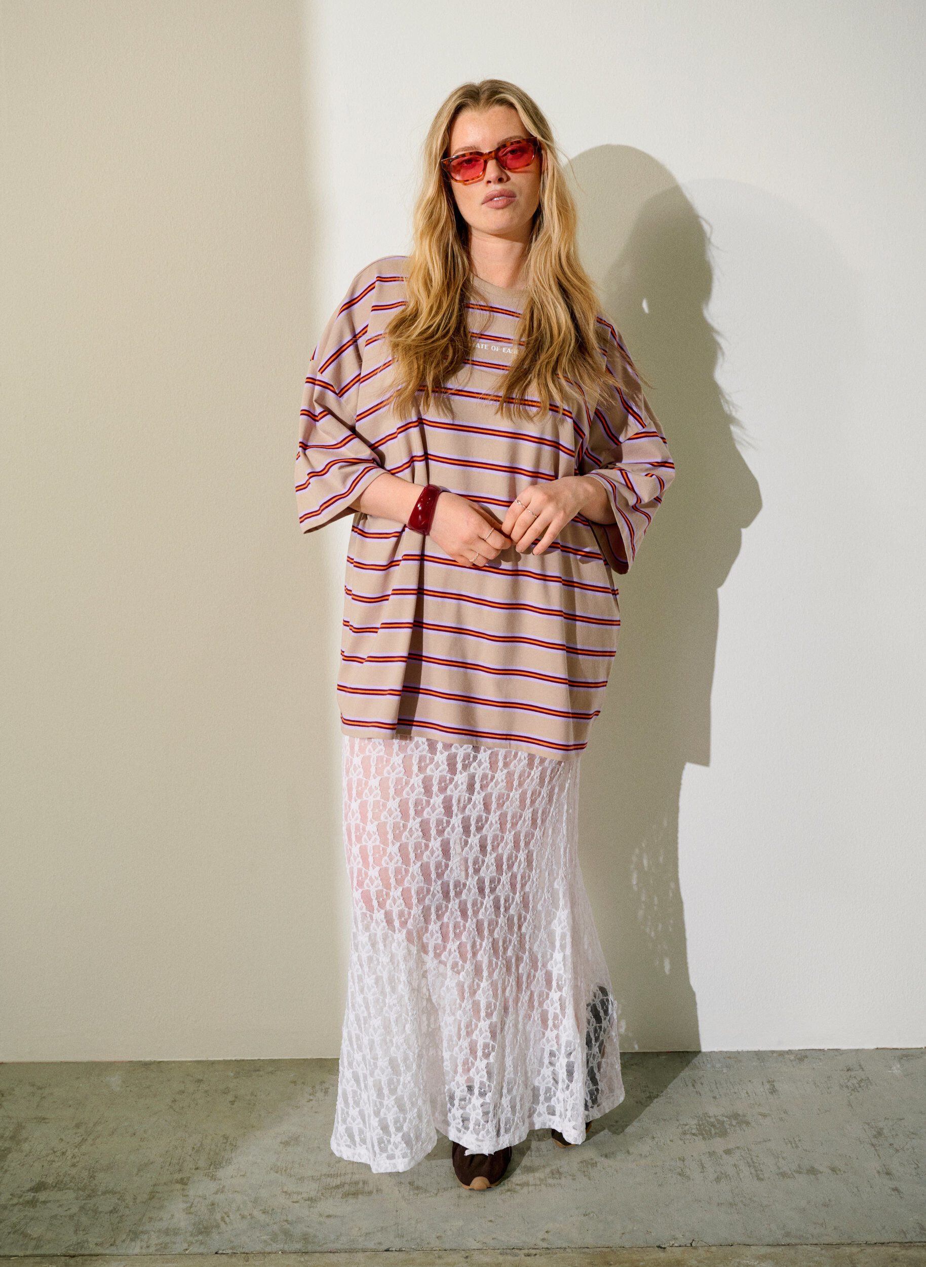 Zizzi Jupe longue en dentelle transparente, Blanc, Image image number 0