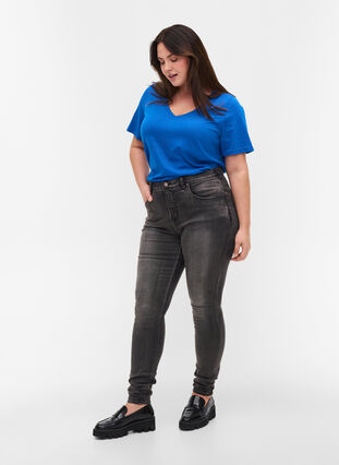 T-shirt en coton bio à col V, Princess Blue, Model image number 2
