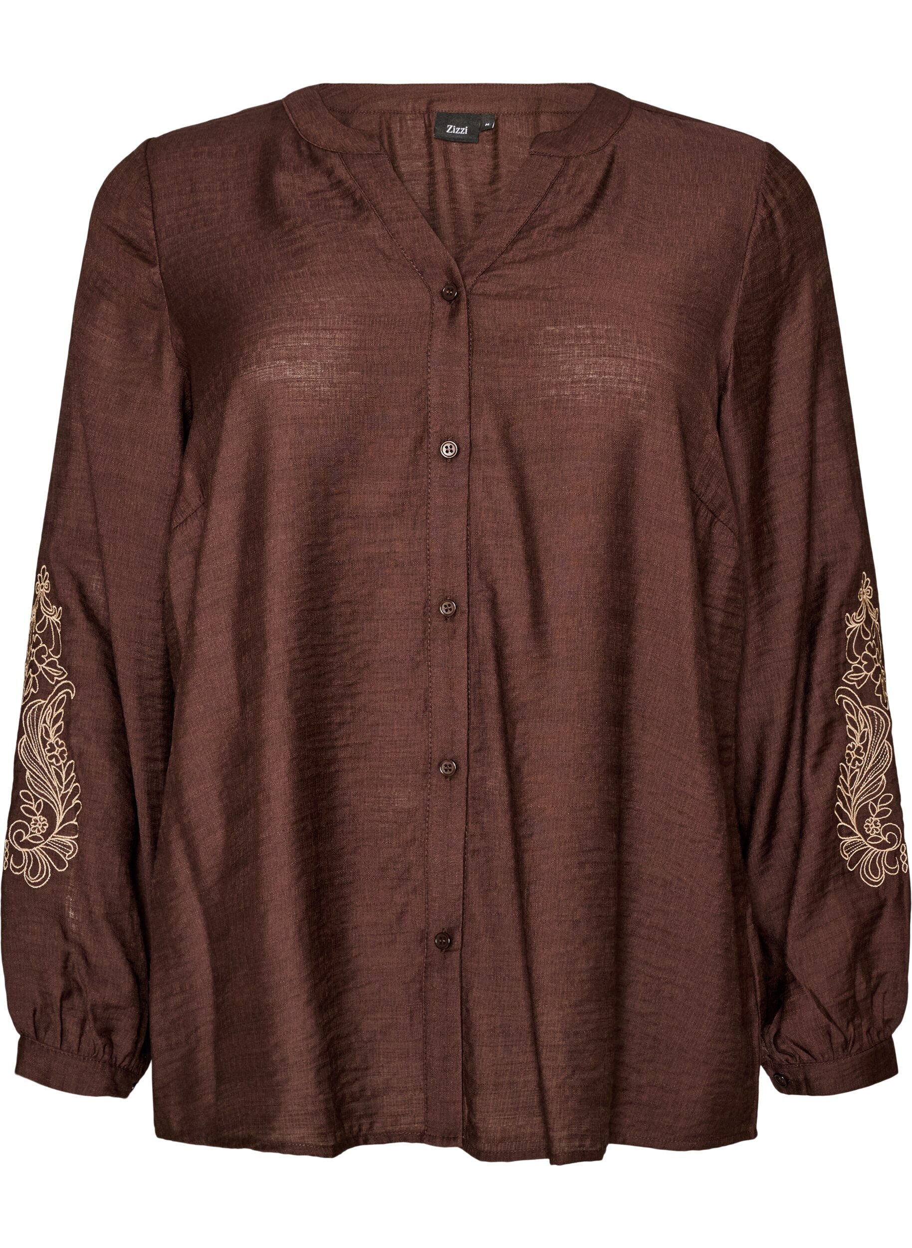 ZizziChemise en viscose avec manches brod&eacute;es, Marron, Packshot image number 0