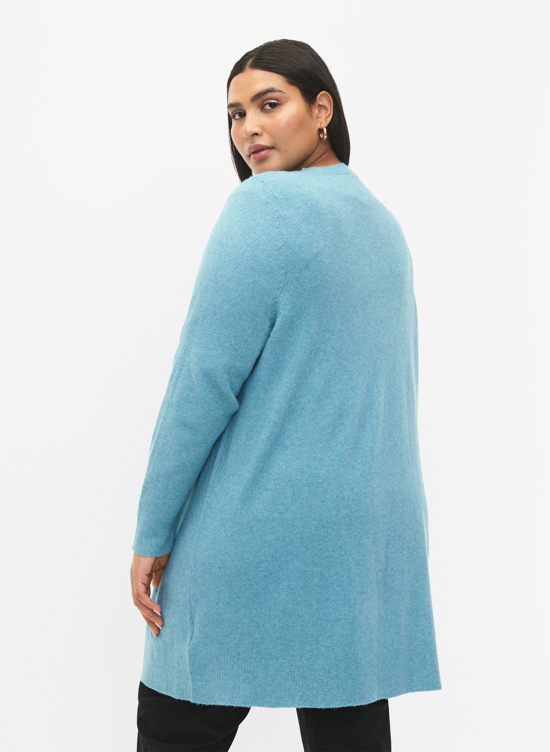 Zizzi Cardigan long ouvert &agrave; l'avant, Reef Water Mel., Model image number 1