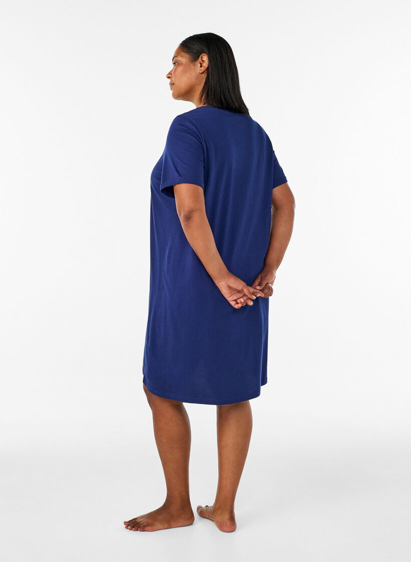 Chemise de nuit &agrave; manches courtes en coton biologique, Bleu, Model image number 2