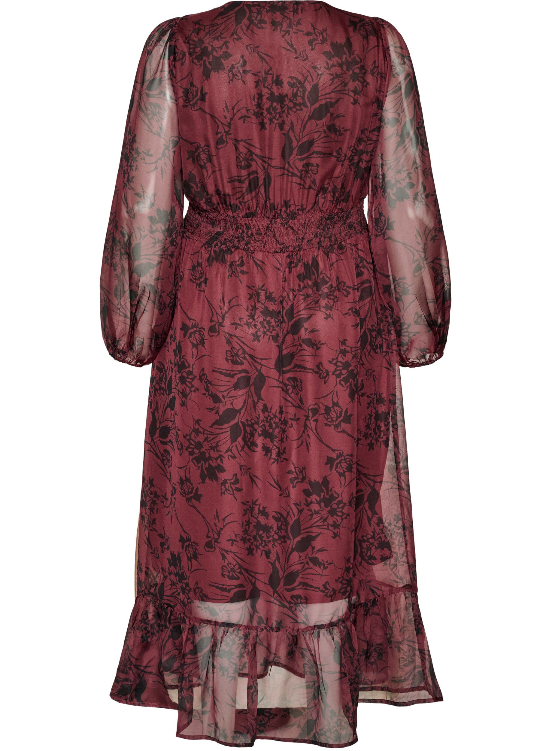 ZizziRobe maxi avec imprim&eacute; floral et smocks, Bordeaux fonc&eacute;, Packshot image number 1