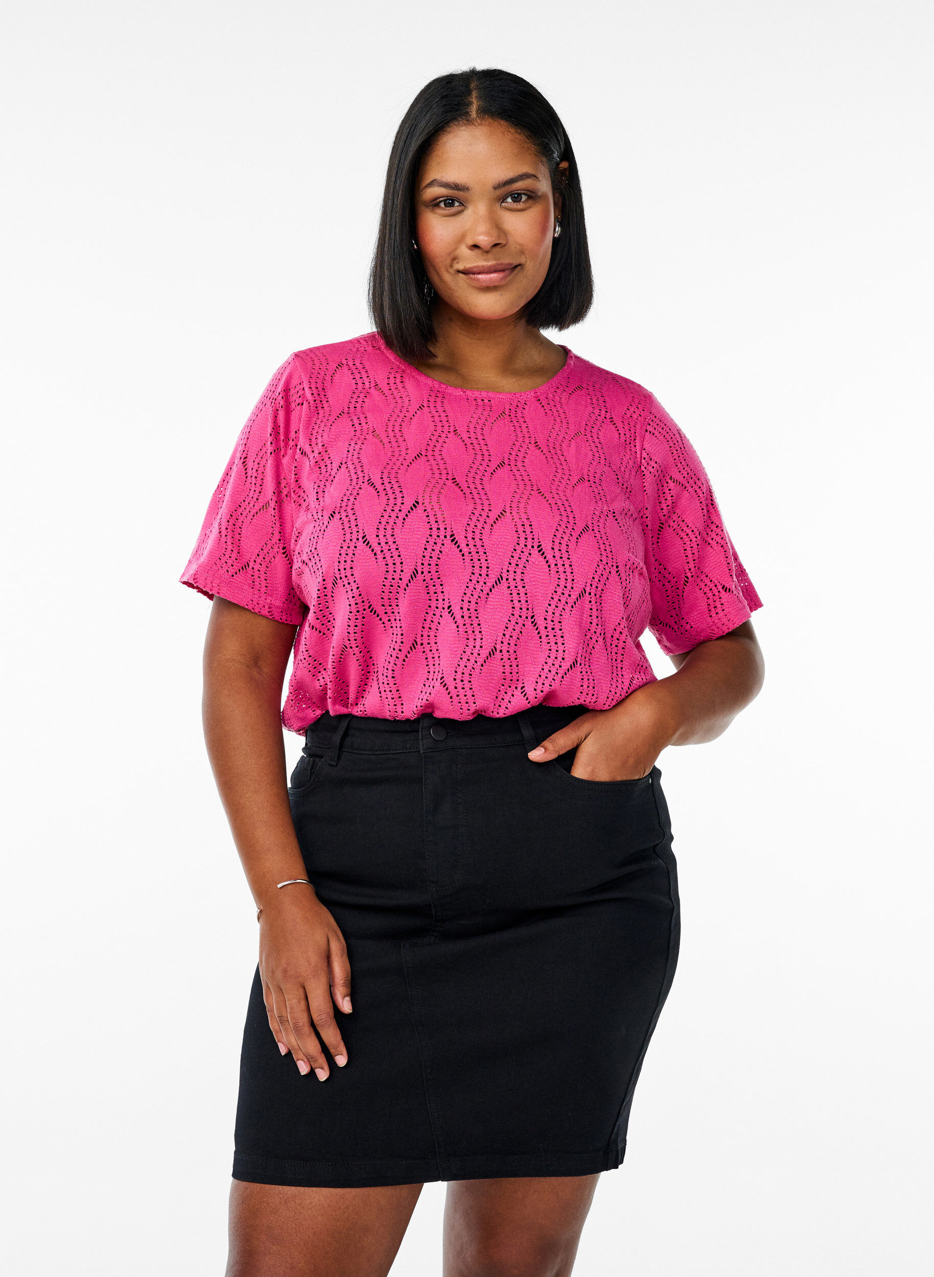 Zizzi Jupe en jean moulante, Noir, Model image number 0