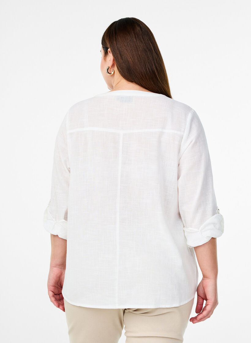 Chemisier en coton avec un col en V, Blanc, Model image number 2