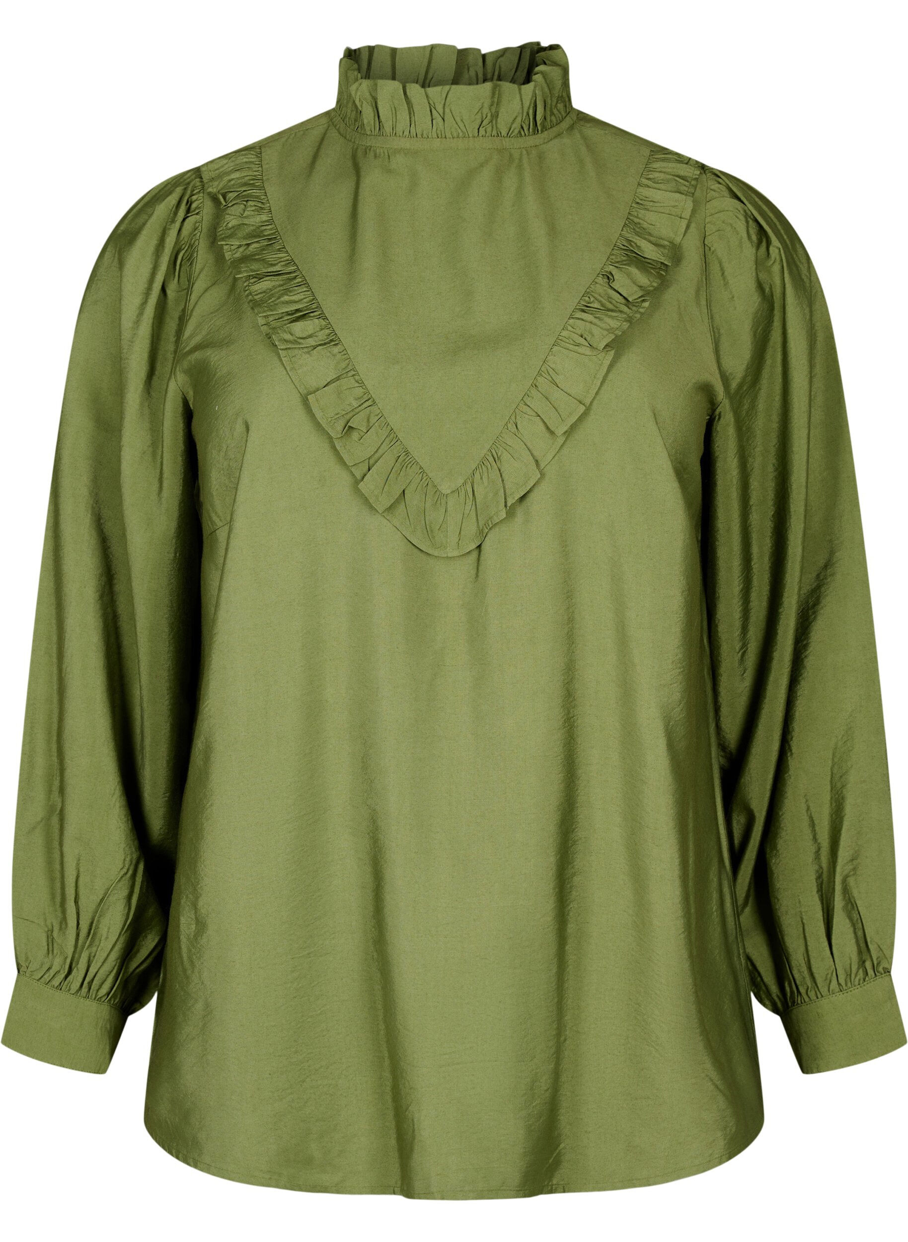 Zizzi Chemisier en viscose avec froufrous, Loden Green, Packshot image number 0