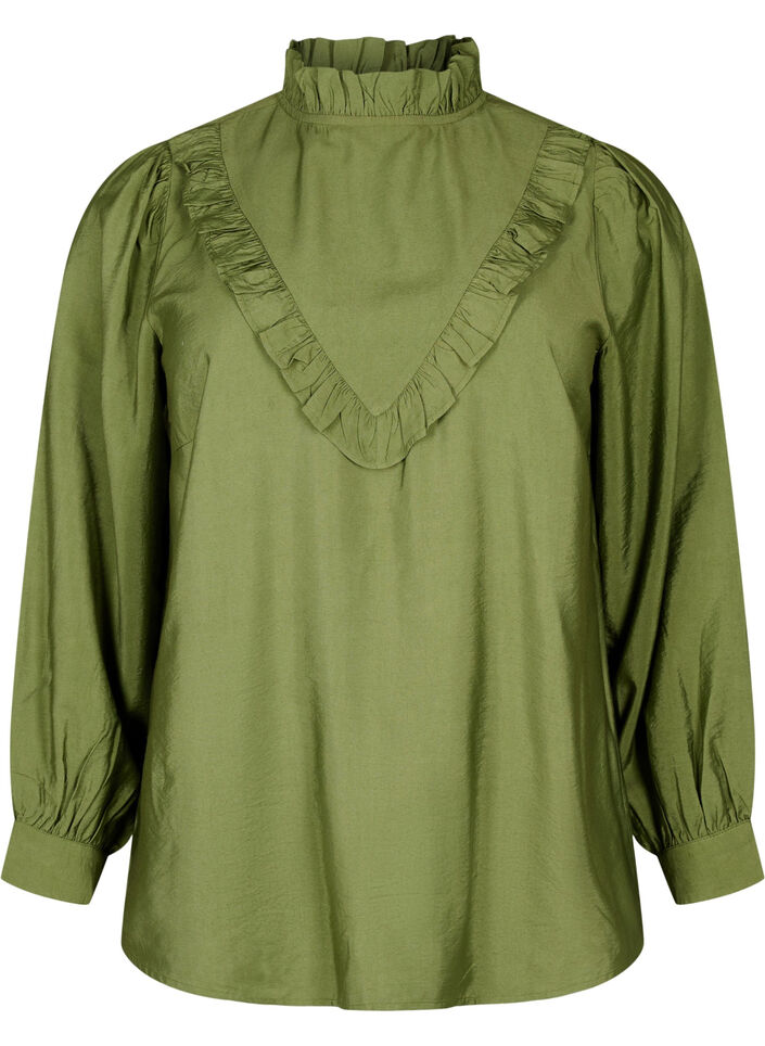 Chemisier en viscose avec froufrous, Loden Green, Packshot image number 0