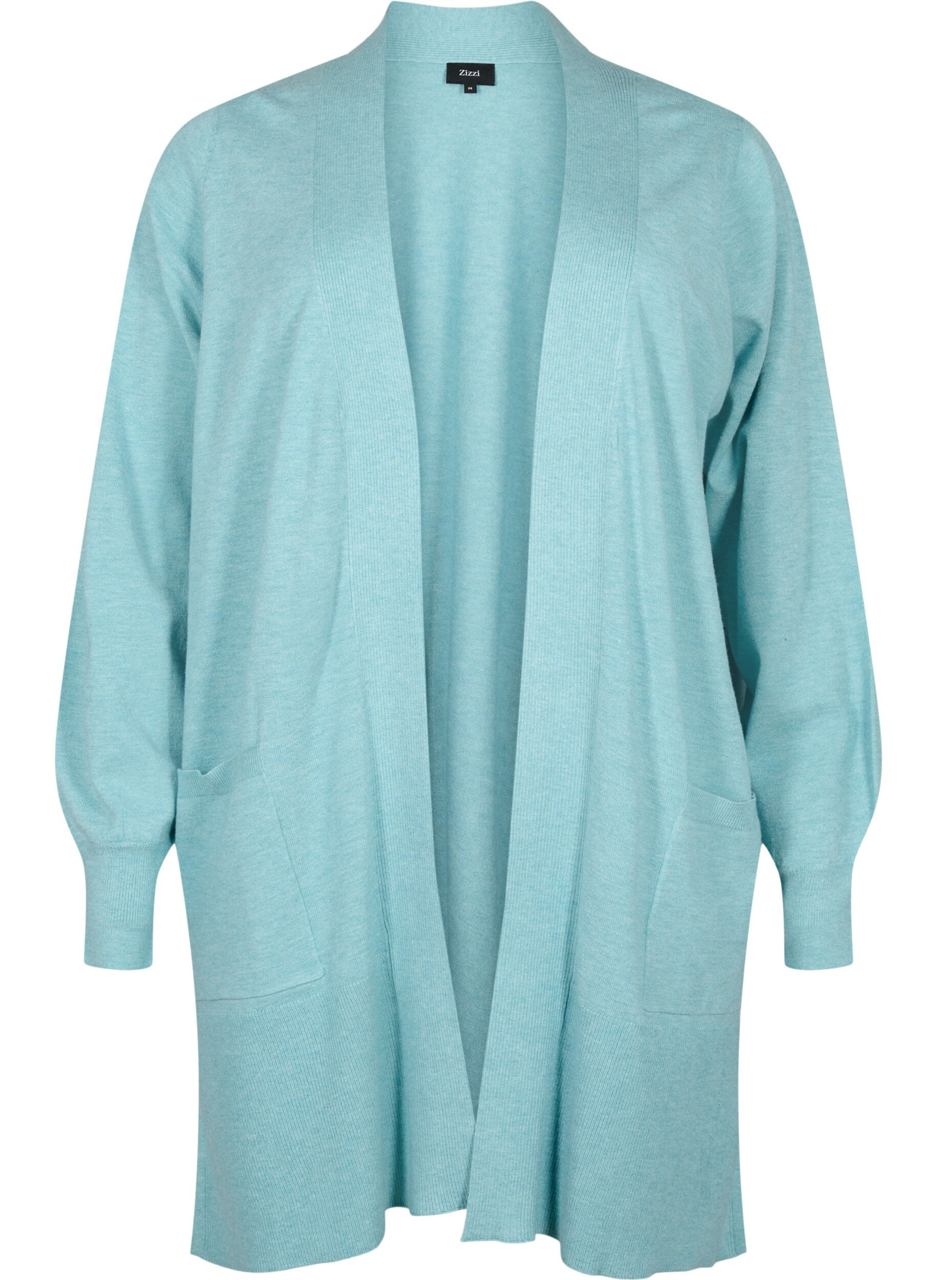 Zizzi Long cardigan en tricot avec des poches, Reef Waters Mel., Packshot image number 0