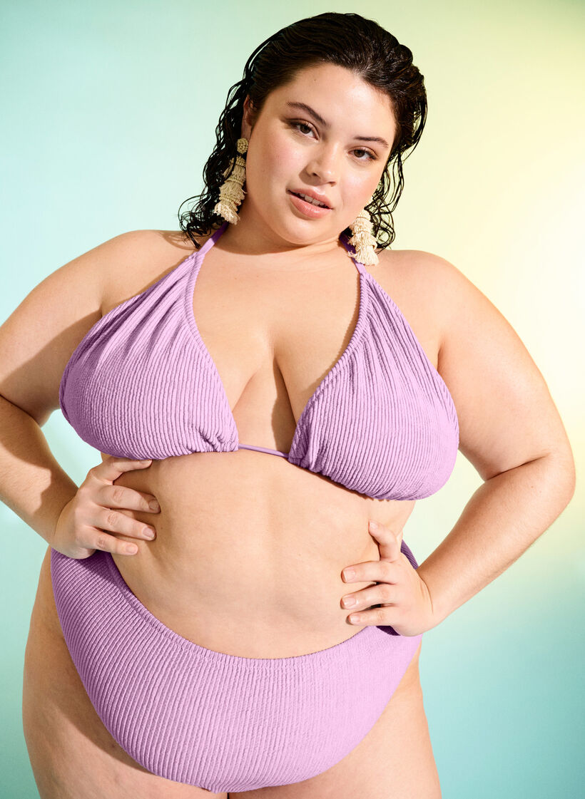 Soutien-gorge de bikini triangulaire avec structure en crêpe, Violet, Image image number 0