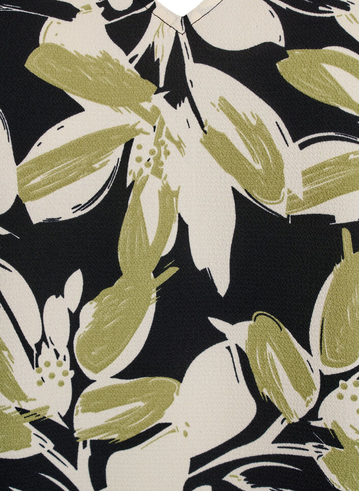 Haut imprim&eacute; avec col en V, Noir, Packshot image number 2