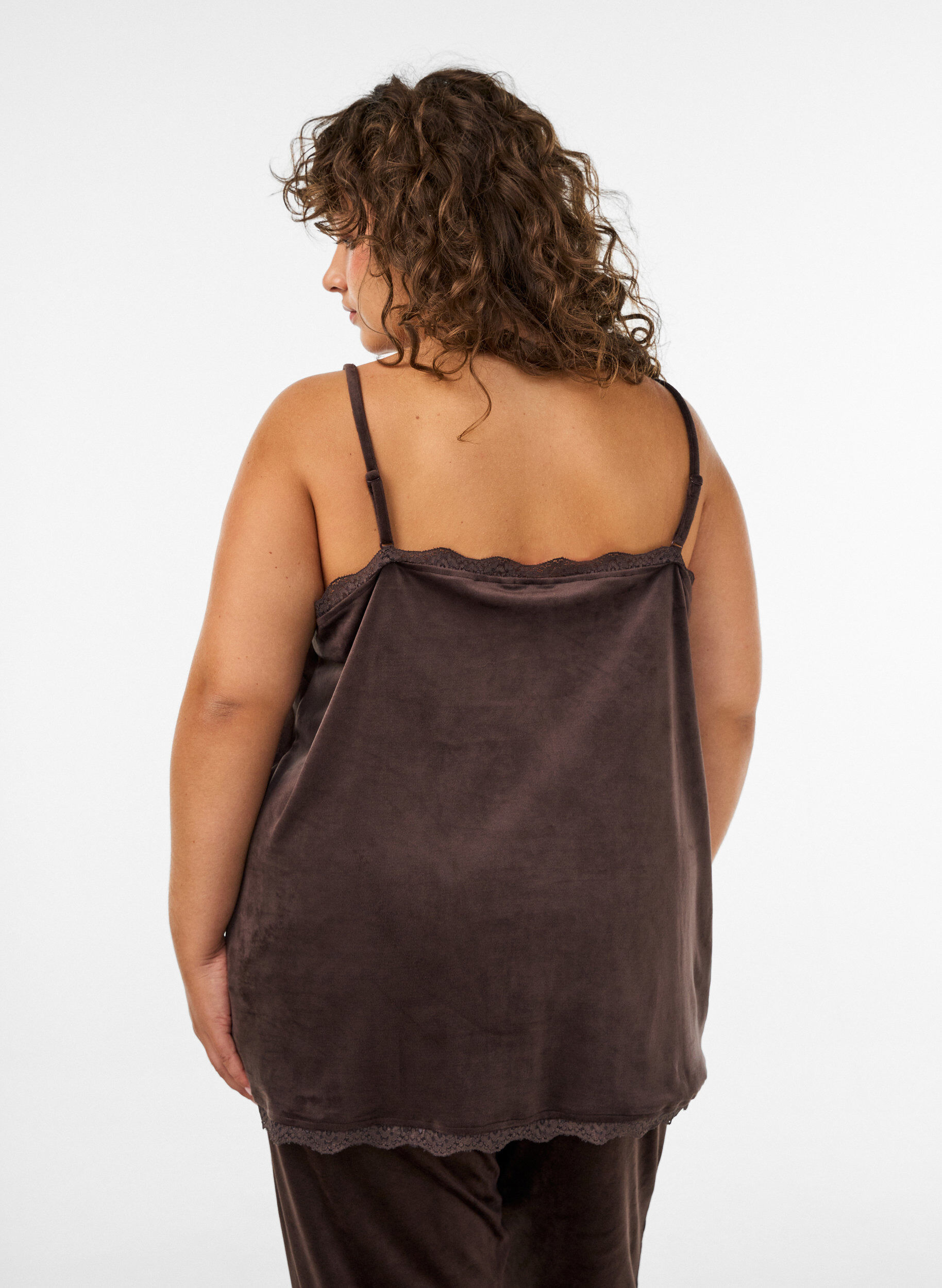 ZizziTop en velours avec bordure en dentelle, Marron, Model image number 2