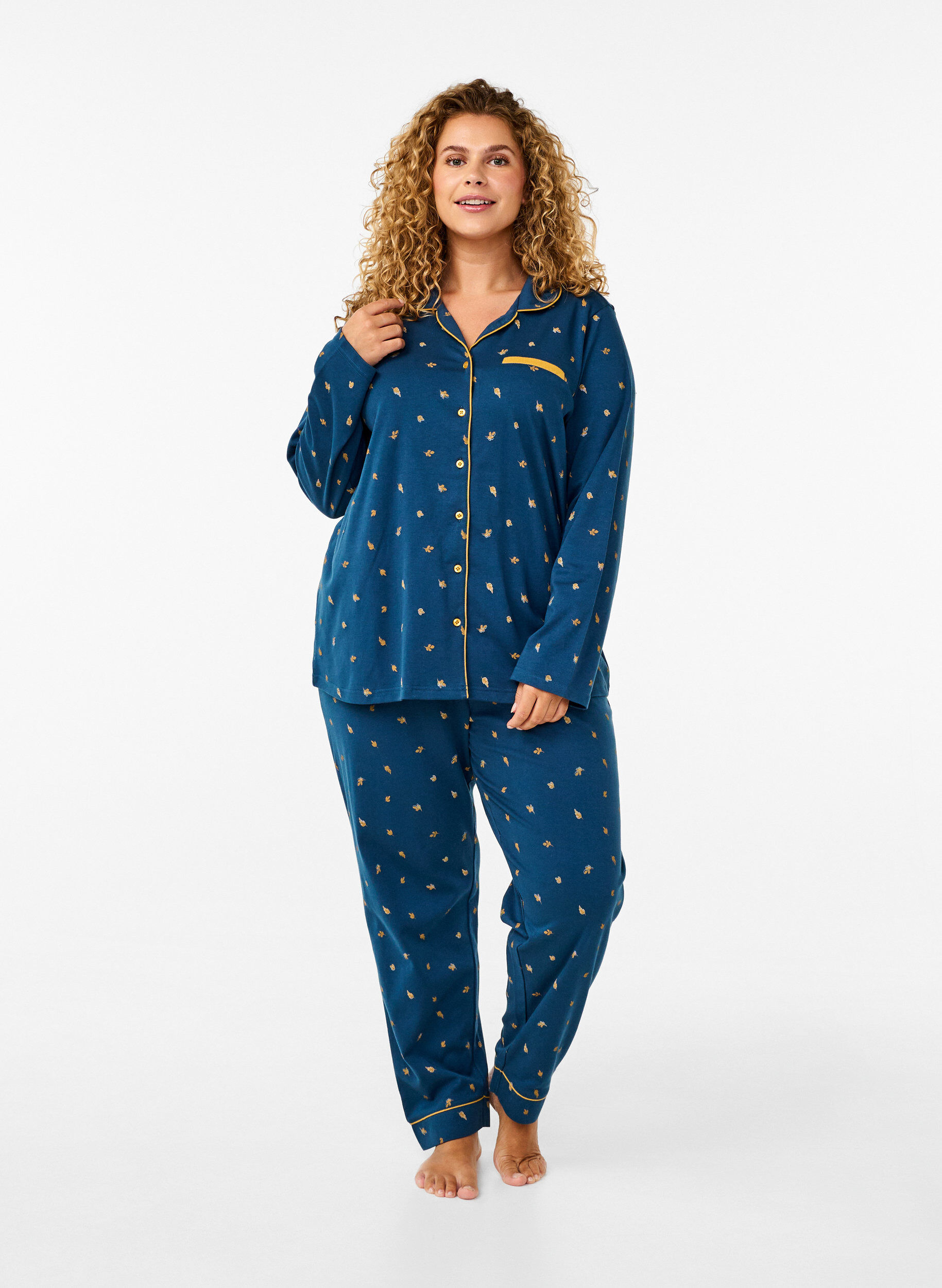 Zizzi Bas de pyjama en coton imprim&eacute;, Blue Opal AOP, Model image number 0