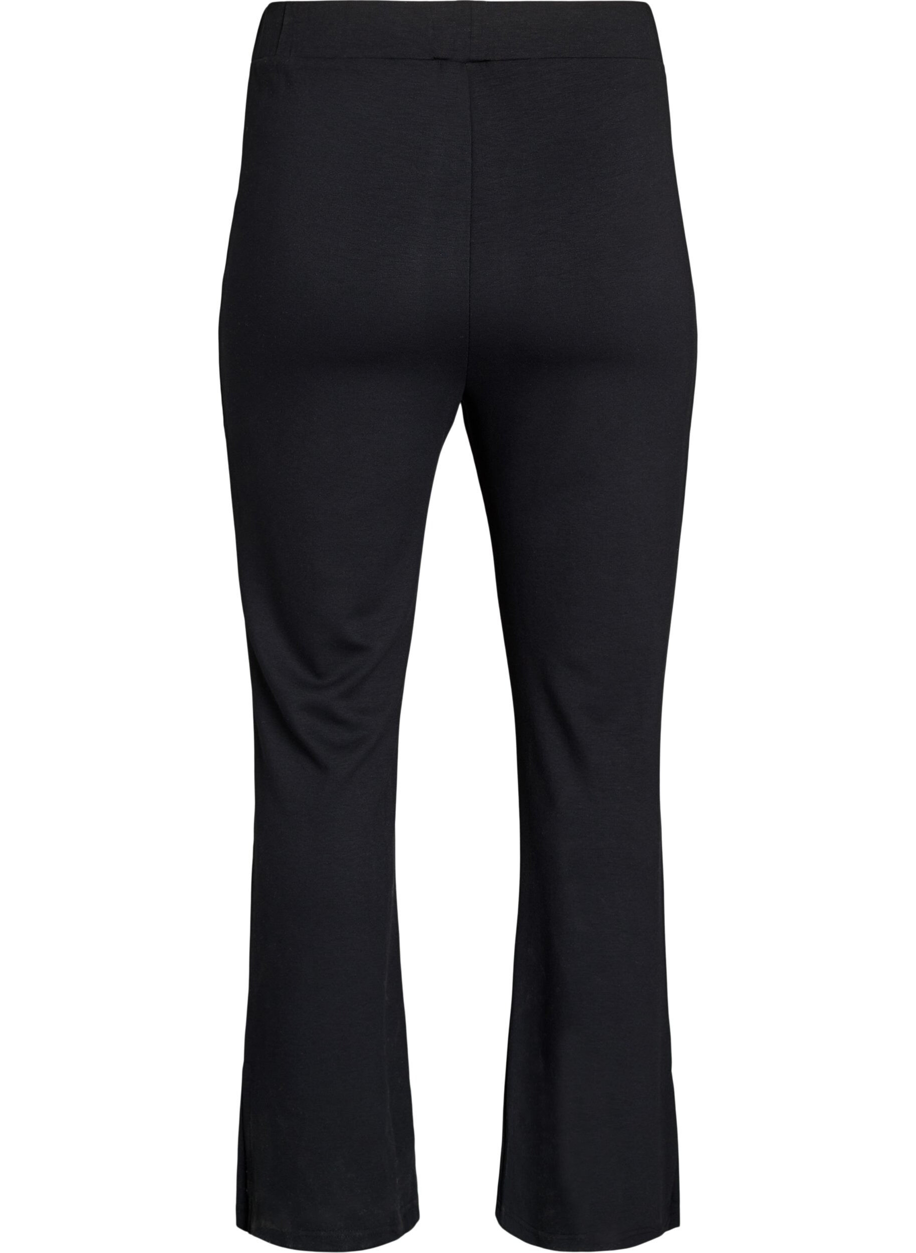 Zizzi Pantalon flare en jersey &agrave; taille haute et fentes, Noir, Packshot image number 1