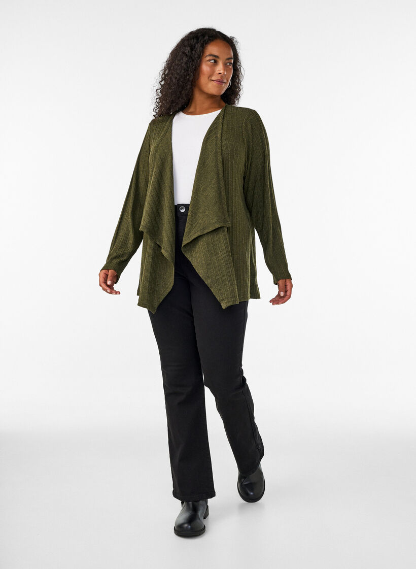 Cardigan ouvert en jersey textur&eacute;, Bleu, Model image number 1