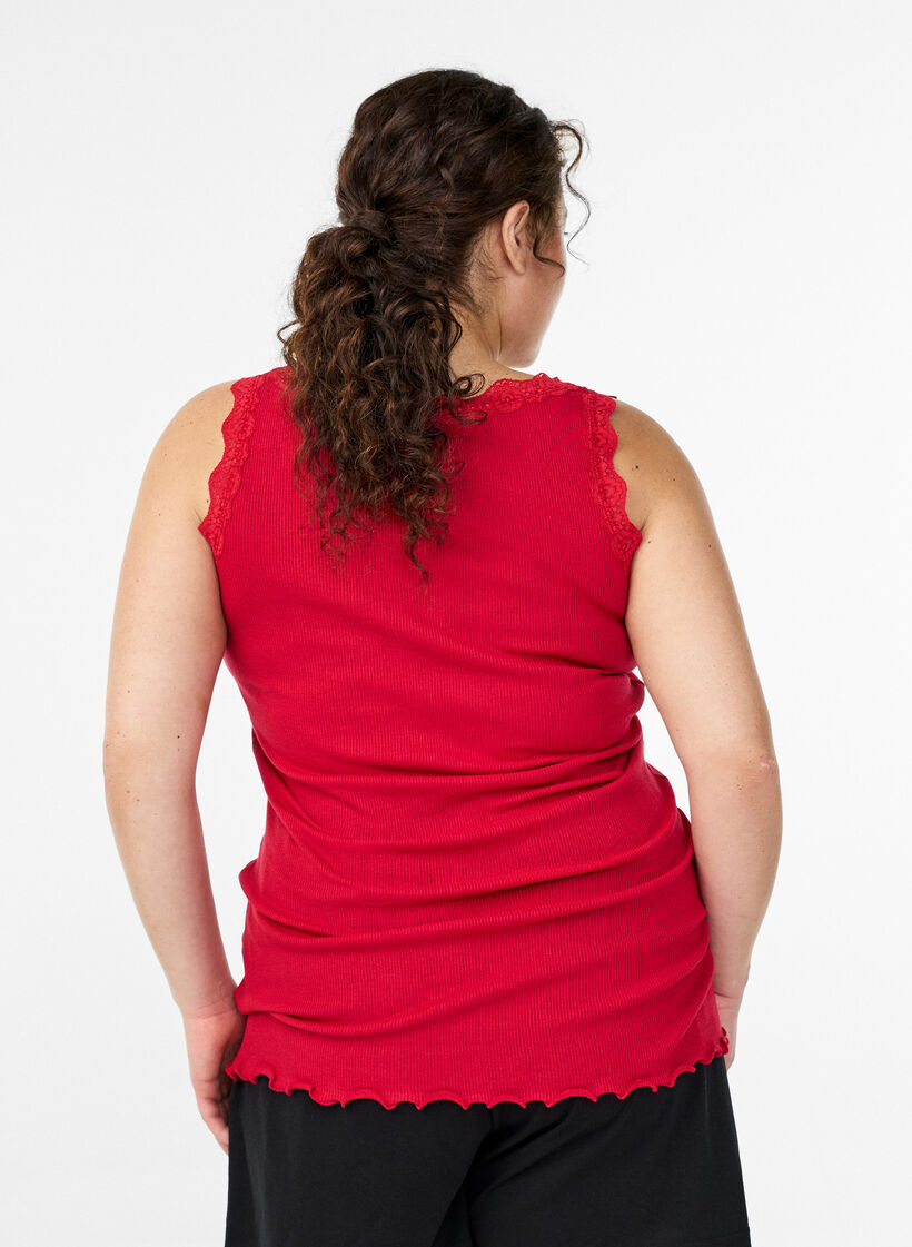 Haut avec bordure en dentelle, Rouge, Model image number 2
