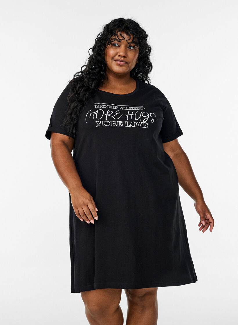 Chemise de nuit en coton biologique et à col en V, , Model image number 0