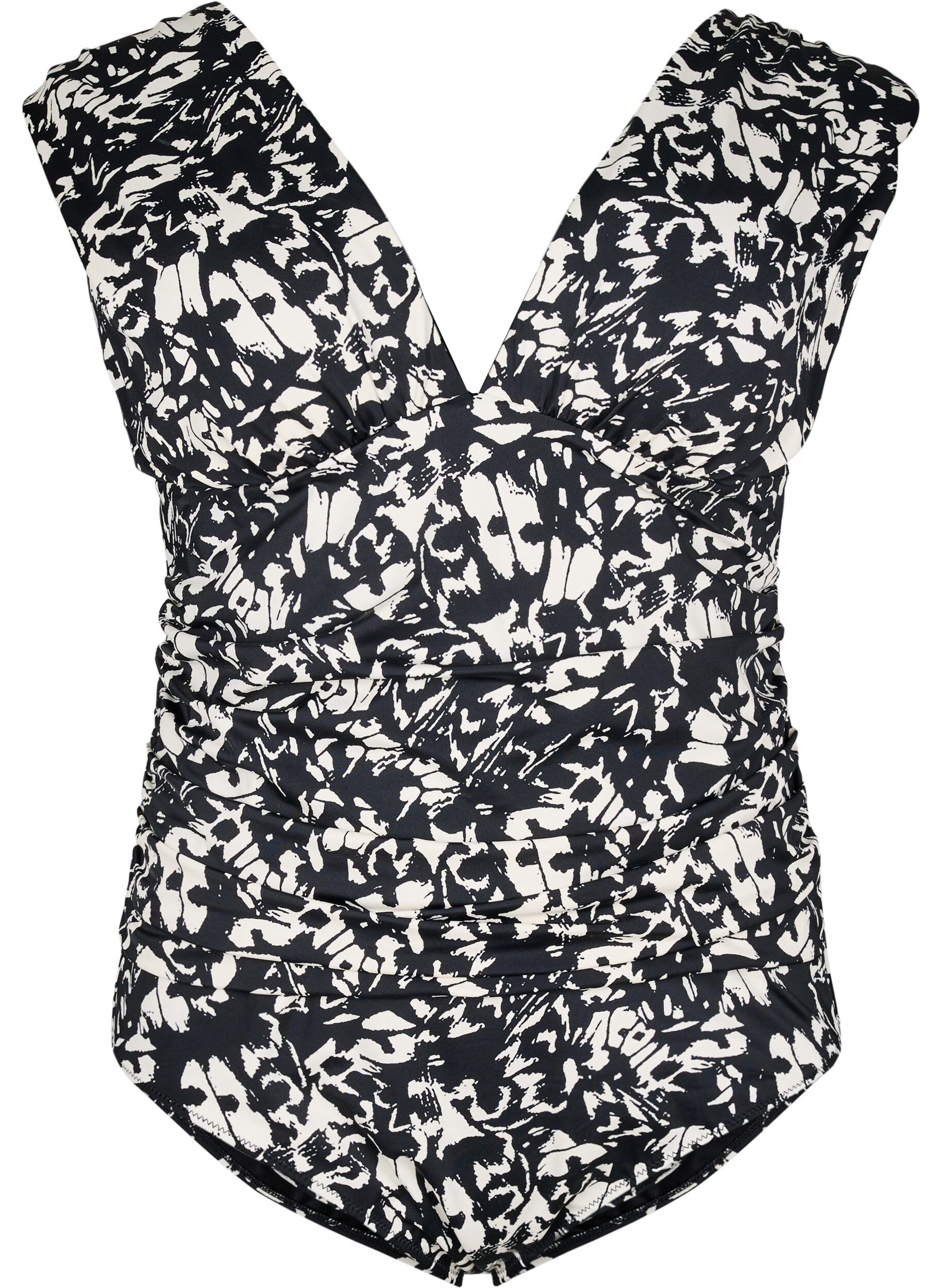 Zizzi Maillot de bain &agrave; motifs avec d&eacute;collet&eacute; en V profond, Noir, Packshot image number 0