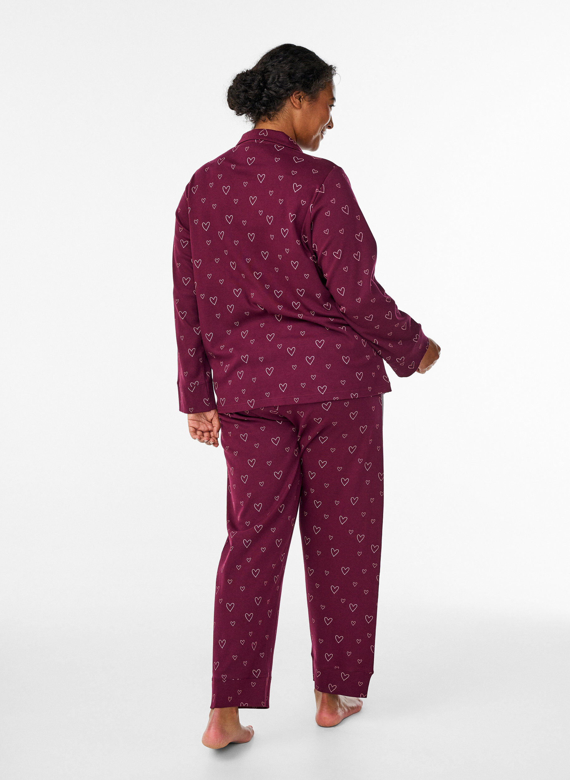 ZizziPantalon de pyjama taille haute en coton, Bordeaux, Model image number 1