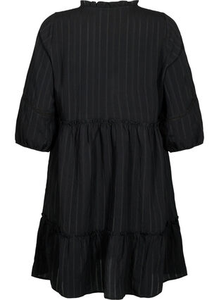 Robe en viscose rayée avec bordures en dentelle et manches 3/4, Black, Packshot image number 1