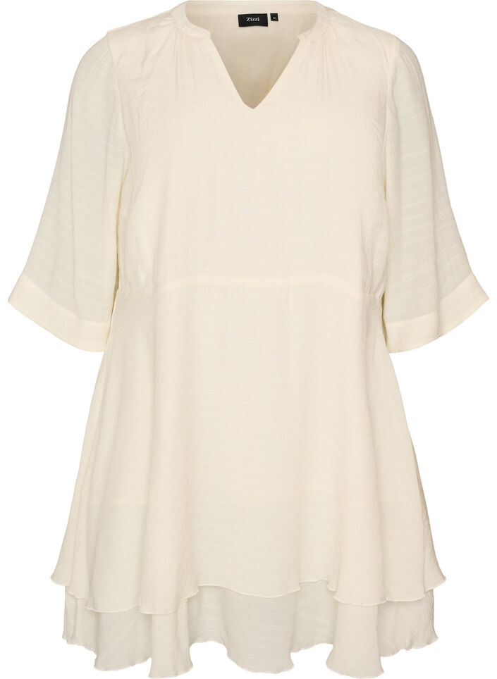 Robe coupe &eacute;vas&eacute;e avec volants &eacute;tag&eacute;s, Vanille, Packshot image number 0