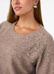 Blouse en maille avec strass et clous, Beige, Model image number 3