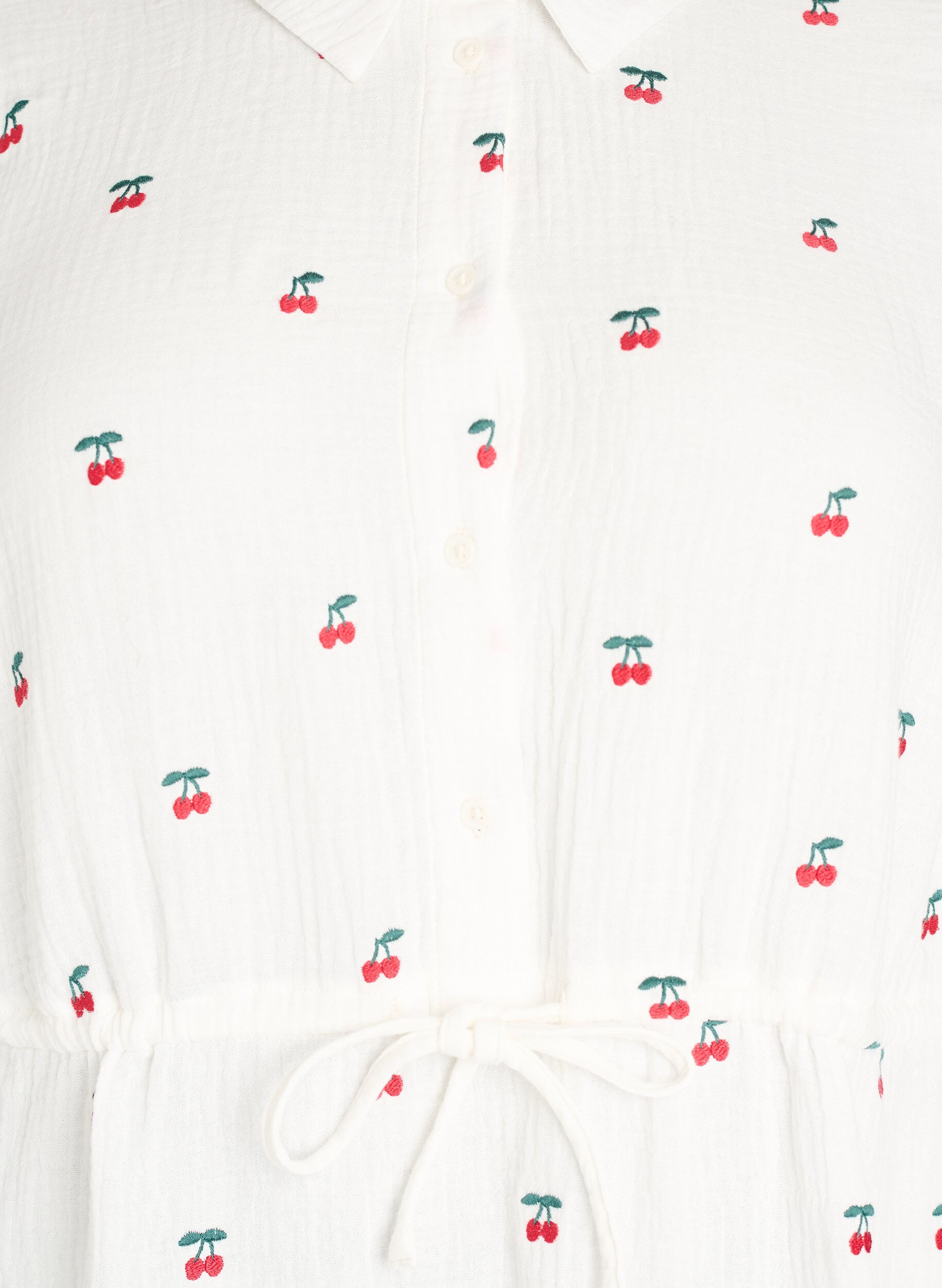 Zizzi Robe chemise en mousseline de coton avec motifs brod&eacute;s, Vanille, Packshot image number 2