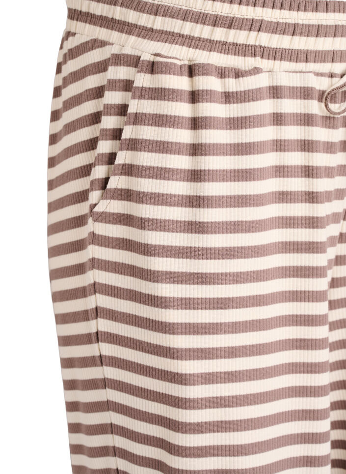 Pantalon de pyjama ray&eacute; &agrave; taille haute et coupe ample, Beige, Packshot image number 2