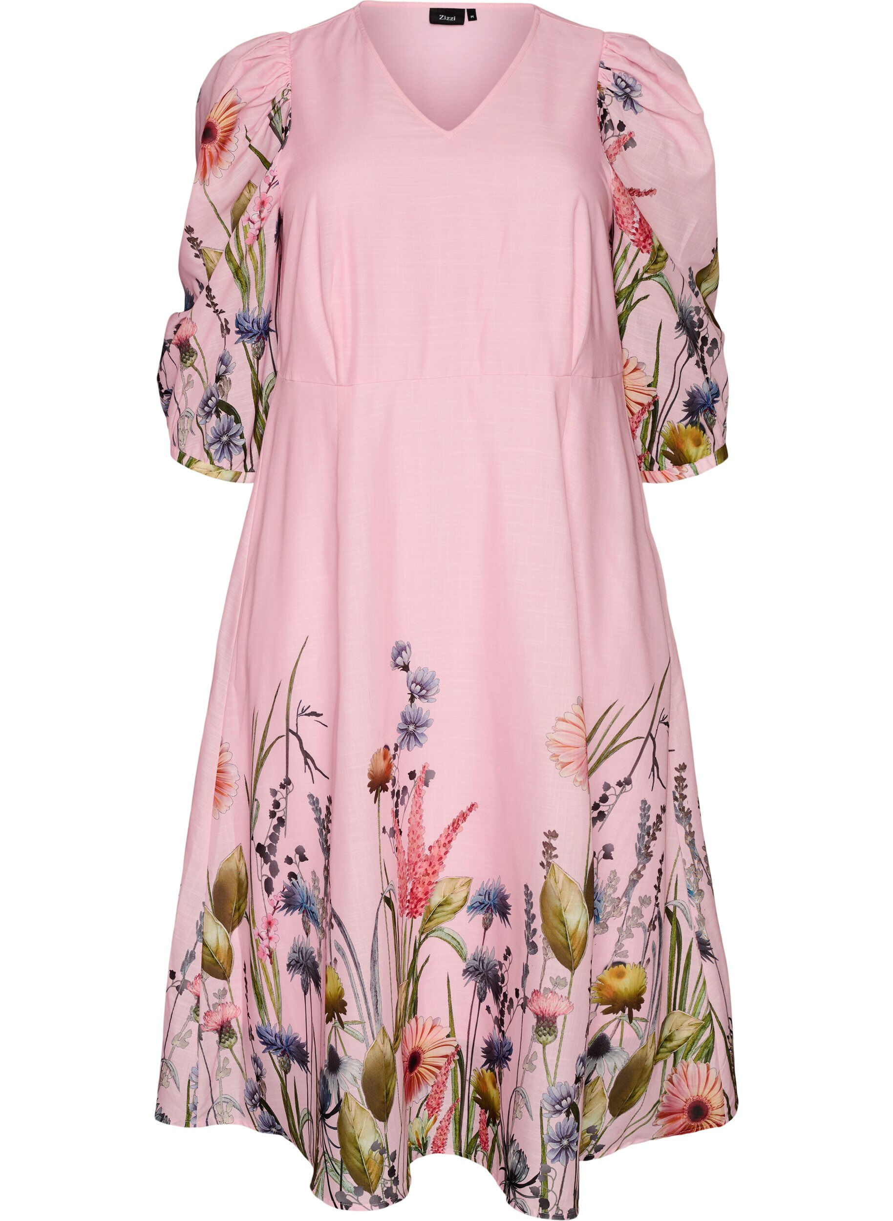 Zizzi Robe midi taille empire &agrave; imprim&eacute; floral, Rose, Packshot image number 0