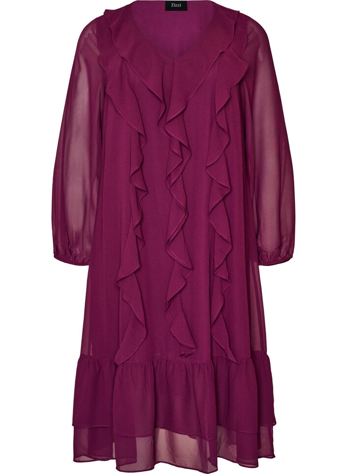 Robe de f&ecirc;te avec volants et d&eacute;collet&eacute; en V, Bordeaux, Packshot image number 0