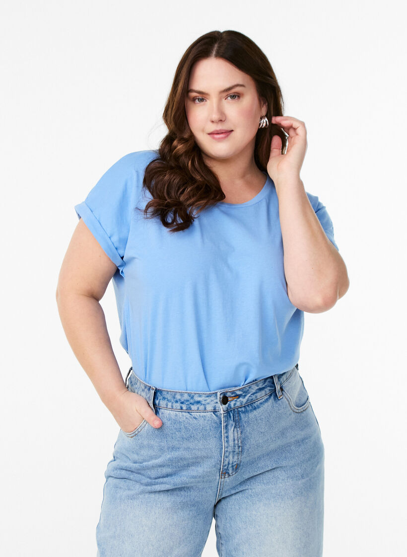 T-shirt à manches courtes en mélange de coton, Bleu Clair, Model image number 0